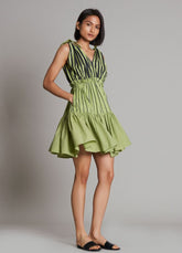 A Model Wearing  Green Pure Cotton Lakeerein Green Frill Dress, curated by Only Ethikal